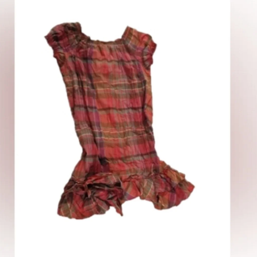 Ralph Lauren Girls Plaid Dropwaist Puff Sleeve Dress Sz 14